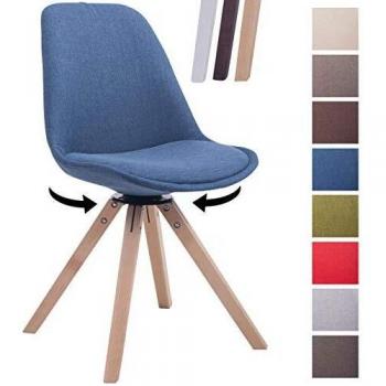 Silla para Visitas Troyes Square en Tela Azul Natural, Giratoria, con Asiento de Concha y Patas de Madera Sólida