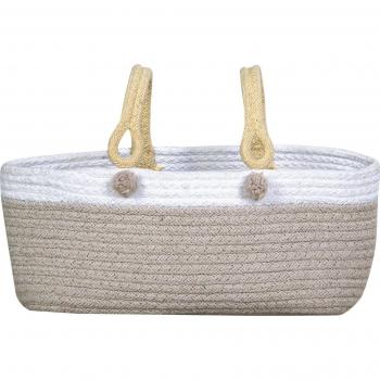 Cesta Pequeña María de Lorena Canals - Hecha a mano, 97% algodón, Gris perla, Blanco y Vainilla - 25x12x10 cm