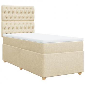 Cama Box Spring con Colchón de Tela Color Crema 80x200 cm