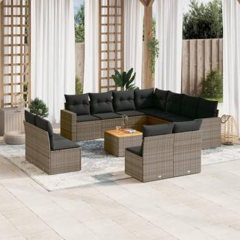 12-Piece Grey Poly Rattan Garden Sofa Set with Cushions
