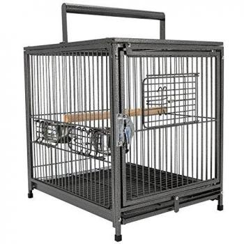 Jaula para Pájaro Metálica Espaciosa para Loros Interior o Exterior con 4 Puertas 2 Comederos Inoxidables Desmontable Fácil de Transportar 45,7x35,5x56 cm
