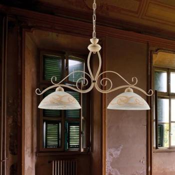 Candelabro de Hierro Decapado Marfil con Acabado Dorado y Dos Luces 81x50 cm