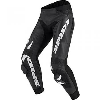 Spidi RR Pro Warrior - Pantalones de piel para motocicleta, color negro y blanco, talla 46