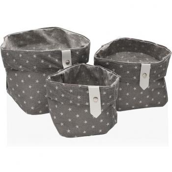 Conjunto de 3 Cestas de Almacenamiento de Tela Gris con Diseño de Estrellas - Versa Set