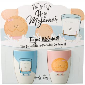 LS LOVELY STORY REGALA HISTORIAS BONITAS Taza Individual DE CERÁMICA Decorada A Doble Cara con Frase Y Dibujo. con EL Mensaje: TÚ Y YO Hoy MOJAMOS Galleta Y Vaso