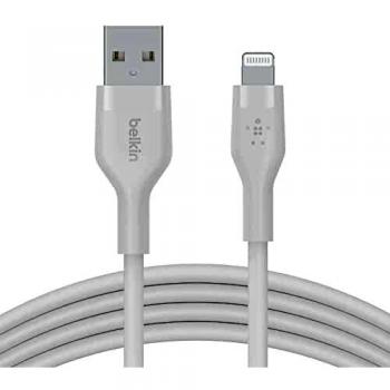 Belkin - Cable de Silicona USB-A a Lightning de 2 m BoostCharge Flex, Cable de Carga con certificación MFi para iPhone 13, 12, 11, Pro, MAX, Mini, SE, iPad Blanco