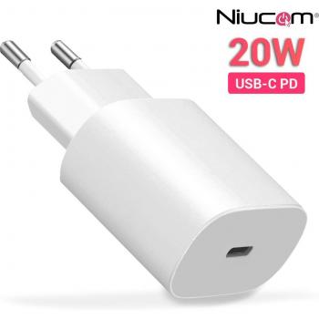 Cargador Rápido 20W USB Tipo C PD para Móviles Android e iPhone - Adaptador de Pared