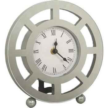 Reloj espejo redondo calado Romimex, reloj de mesa plateado, dimensiones 20 x 21 x 5 cm, material vidrio