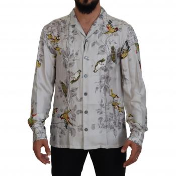 Dolce & Gabbana White Bird Print Silk Satin Casual Shirt - IT4 | S