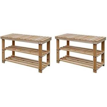 vidaXL 2x Madera Maciza Banco Zapatero 2 en 1 Almacenamiento Orgen Hogar Casa