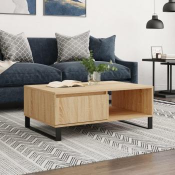 Mesa de centro de madera de ingeniería 90x60x35 cm en color blanco, negro y roble Sonoma - Mesita de salón, comedor o auxiliar