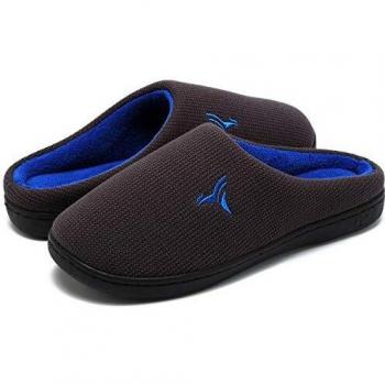 VIFUUR Hombre Zapatillas de casa Espuma de Memoria de Alta Densidad Cálido Interior Lana al Aire Libre Forro de Felpa Suela Antideslizante Zapatos Gris Oscuro/Azul 42/43