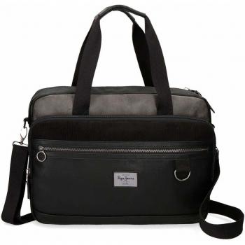 Pepe Jeans Miller Carteron Adaptable para Portátil 15,6 Negro 42x30x8 cms Piel Sintética
