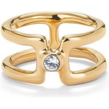 UNO de 50 Double Ring - 18k Gold Plated with White Topaz - Size 15