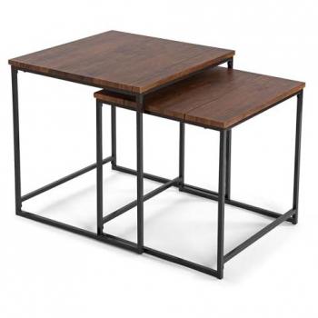 Set de 2 Mesas Auxiliares Apilables de Madera y Metal, Cuadradas, 50x50x50 cm, para Decorar Salón o Dormitorio