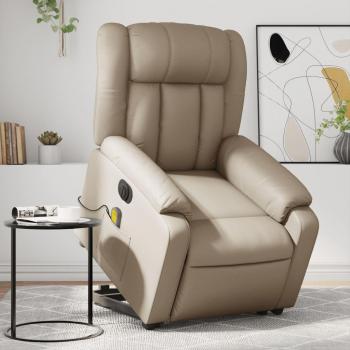 Sillón de masaje eléctrico reclinable de cuero sintético color cappuccino Simillet Vidaxl Marrón