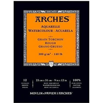 ARCHES 23 x 31 cm 300 GSM Rough Grain Short Side Glued Pad Watercolour Paper - Natural White