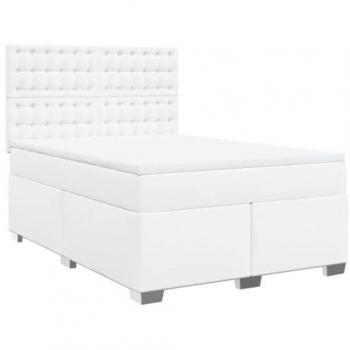 Cama Box Spring con colchón de cuero sintético blanco 160x200 cm
