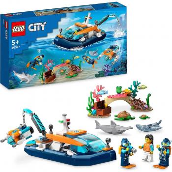 LEGO City 60377 Barco de Exploración Submarina Set de Construcción con Figuras de Aventureros del Océano, Juguete Educativo para Niños y Niñas a Partir de 5