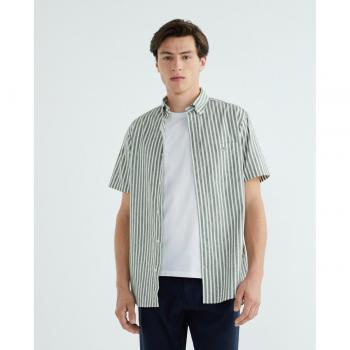Camisa de Lino Regular Fit a Rayas Verde para Hombre - Gant Casual Manga Corta 2024