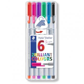Staedtler 334 Triplus Fineliner Superfine Point Pens, 0.3 mm, Assorted Colours, Pack of 6