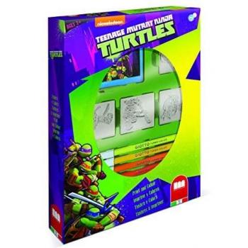 Multiprint Box 4 Sellos para Niños Ninja Turtles, 100% Made in Italy, Set Sellos Niños Persolanizados, en Madera y Caucho Natural, Tinta Lavable no Tóxica, Idea de Regalo,, Art.27884