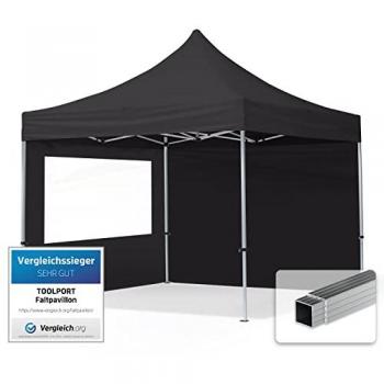 Carpa Plegable Toolport Gazebo 3x3m con Laterales de Aluminio, Tejido Repelente al Agua, Color Negro, Ideal para Jardín y Eventos