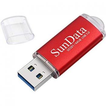 SunData Memorias USB 64GB Pen Drive USB 3.0 Flash Drive Diseño Mini Almacenamiento de Datos hasta 90MB/s,