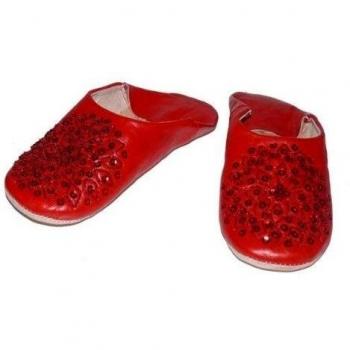Marrakech Accessoires - Pantuflas de cuero mujer, color rojo, talla 42