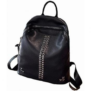 hebike Womens Ladies Girls Negro College Casual bolso bandolera de piel mochila estudiantes mochila mochila viajes moda Shoolbag Camping mochila, mujer, Black-805