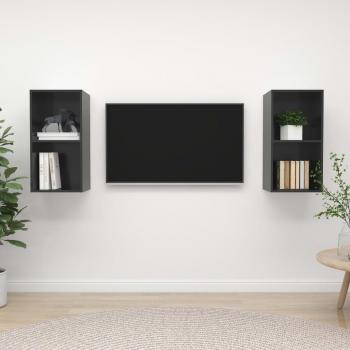 Mueble de salón de pared 2 piezas madera ingeniería, color gris brillante, incluye mueble para TV y almacenamiento
