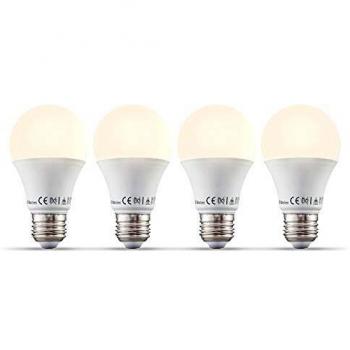B.K.Licht I Juego de 4 LED E27 Wi-Fi Lamp I 9 vatios I 806 Lumen I 2.700K Blanco cálido I Regulable I Aplicación Control de voz I Alexa Google Home I iOS y Android I Bombilla inteligente