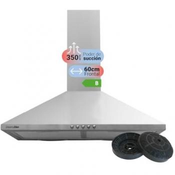 Campana Extractora Piramidal Inox 60 cm Clase B Potente 350 m³/h 3 Velocidades Filtros Lavables