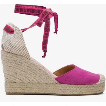 Alpargatas de cuña de mujer fucsia en piel con lazo