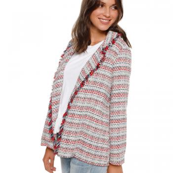 VENCA Americana Cuello Solapa y Manga Larga Mujer by Vencastyle - 027178,Crudo/Rojo,40