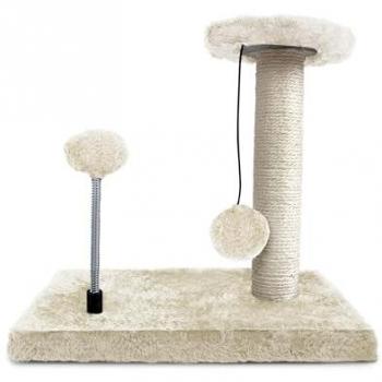 Árbol para Gato con Poste Rascador de Sisal, Base Rectangular, 30x20x28cm, Color Crudo, Juguete con Bola de Felpa y Resorte
