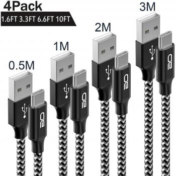 Cable USB Tipo C, [4Pack, 0.5M 1M 2M 3M] QGhappy Cargador USB Tipo C de Nylon Trenzado Carga Rápida y Sincronización Cable USB C para Samsung Galaxy S9/ S8/ Note8, A5