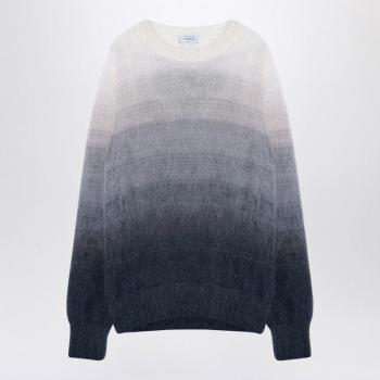 Off-White Men's Grey Ombre Mohair Blend Sweater with Arrows Motif - Size Large