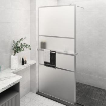 Mampara de ducha con estante de vidrio ESG y aluminio cromado 80x195 cm, modelo medio esmerilado, diseño Stone, 2 barras horizontales