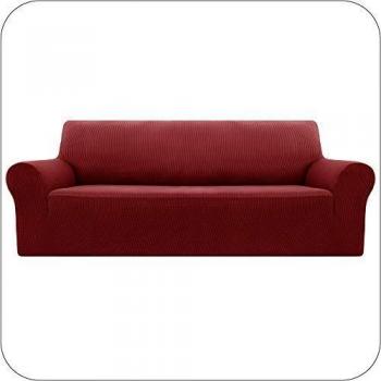 UMI. by Amazon Funda Sofa Suave Elastica de Color Liso 3 Plazas Rojo Vino