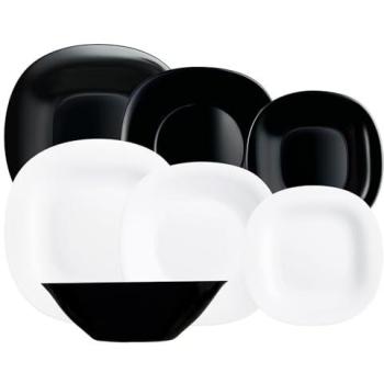 Vajilla Opal Luminarc Carine 19 Piezas Blanco y Negro - Apta Microondas, Frigorífico y Lavavajillas, Alta Resistencia al Choque Térmico
