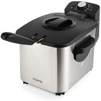 H.Koenig DFX500 Freidora Electrica, Capacidad 3 Litros, Filtro Absorbente Olores, 2200 W, Temperatura Regulable hasta 190 °C, Termostato, Tamaño Compacto, Acero Inoxidable