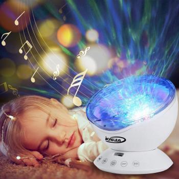 Lámpara Proyector , ikalula Remota del Océano Control de Proyector con control remoto 12 LED y 7 colores de lámpara de noche con mini reproductor de música incorporado para la sala de estar y el dormitorio.