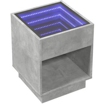 Mesa de centro con Infinity LED gris hormigón 40x40x50 cm, mesita de Centro, Mesa Auxiliar, Mesa de salón