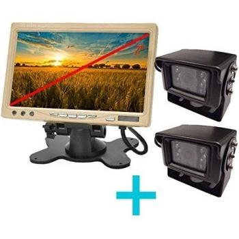 YATEK Set para visión Trasera Pantalla 7 Color Negro y 2 cámaras con óptica CCD