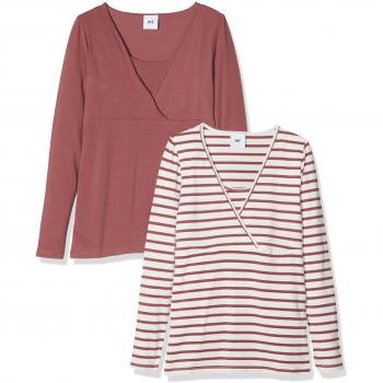 MAMALICIOUS Mllea Organic Tess Mix L/s Top Nf 2pack, Camiseta de Manga Larga Premamá para Mujer, Marrón