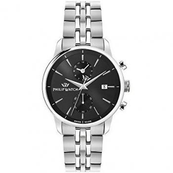 Philip Watch Swiss Made Anniversary Chronograph Men's Watch - Stainless Steel, Black Dial, Quartz, 100M Water Resistance