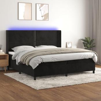 Cama Box Spring con Colchón y LED Terciopelo Negro 200x200 cm