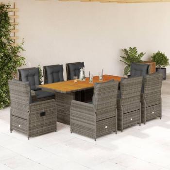 Set de almuerzo de jardín de 9 piezas con cojines de polyrattan gris