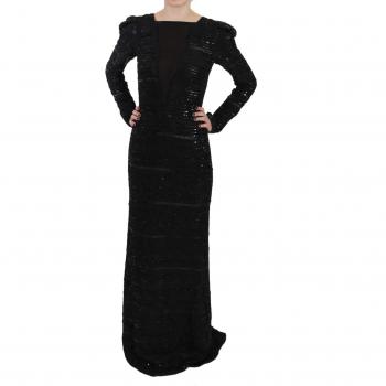 Black Silk Full Length Sequined Gown Dress - John Richmond IT40|S